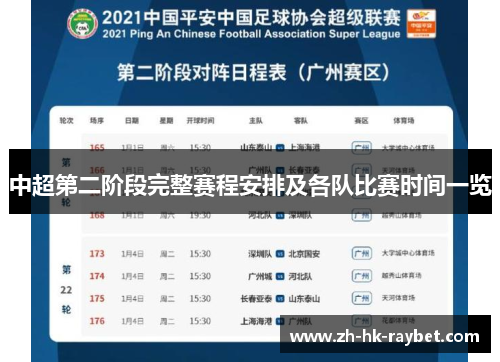 中超第二阶段完整赛程安排及各队比赛时间一览