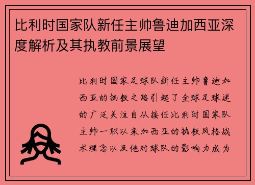 比利时国家队新任主帅鲁迪加西亚深度解析及其执教前景展望